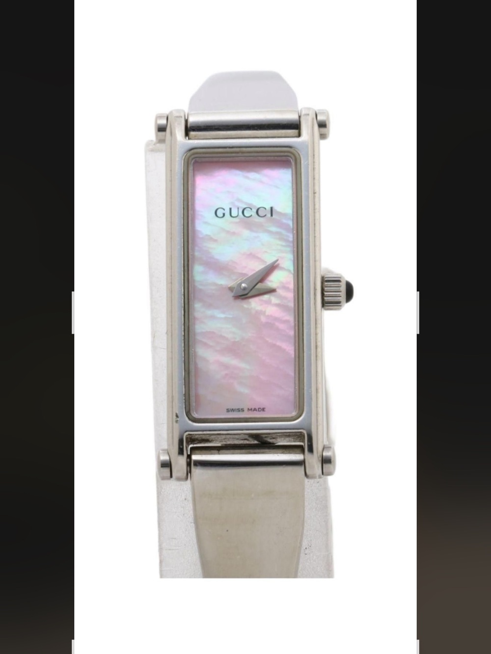 Gucci Silver Bracelet Watch with Iridescent Pink Mother-of-Pearl Dial